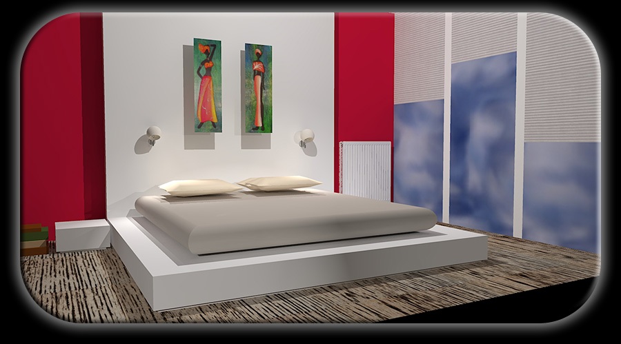 spalnica - bela postelja lakirana sijaj